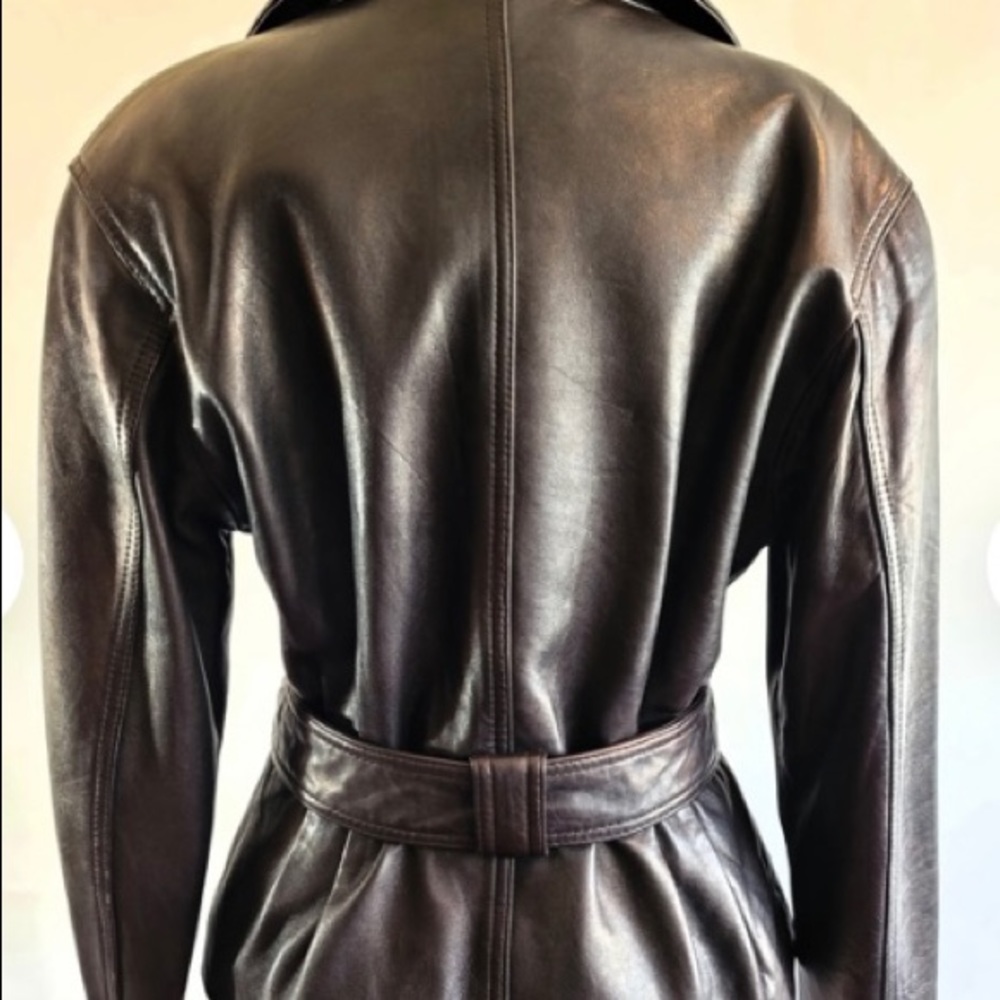 Chocolate Brown Leather Belted Jacket - Picture 2 of 16